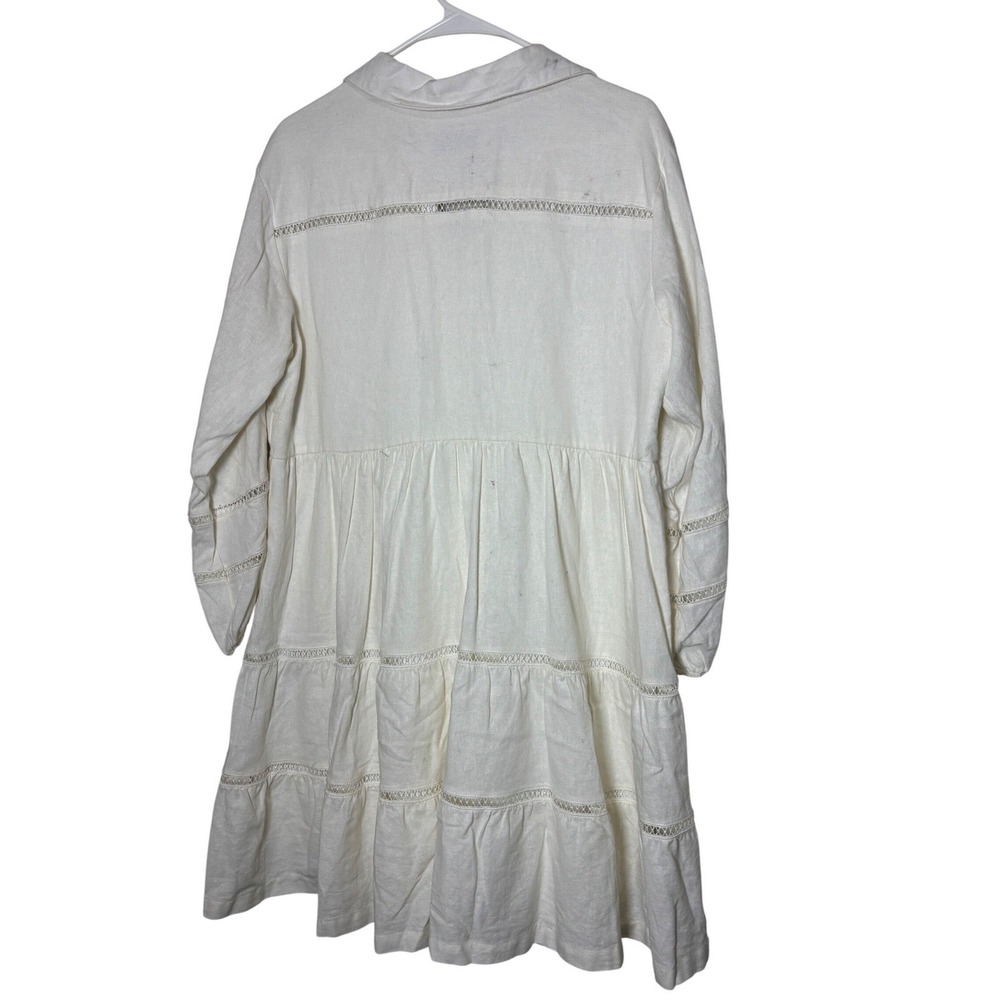 TAYLOR Off White Linen Blend Tiered Babydoll Mini Dress Ladder Lace Cream Sz 14 - Picture 3 of 15